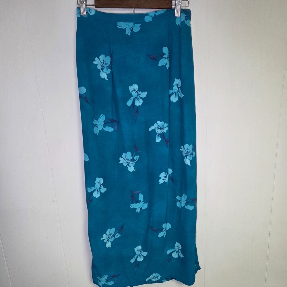 Vintage Floral Maxi Skirt With Side Slits AGB Byer California Blue Size Medium